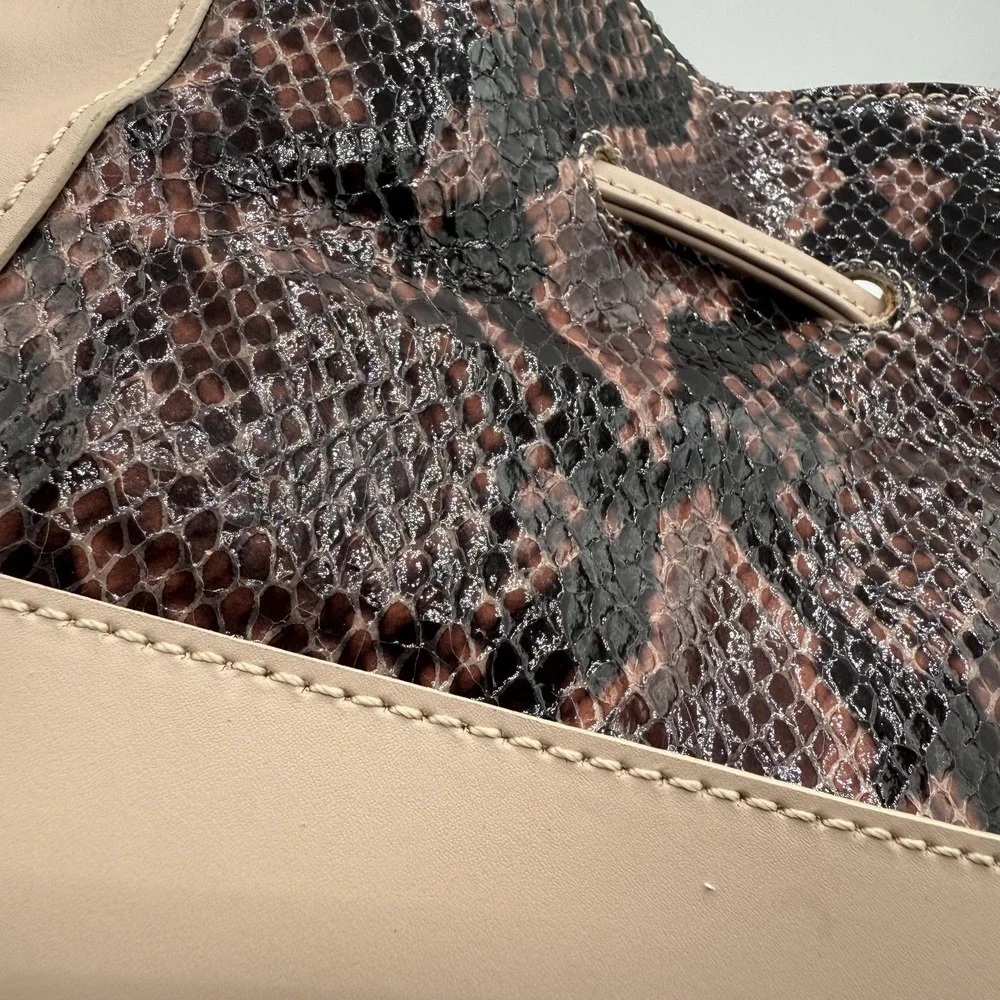 Alessandro Mari Bucket Bag Womens Pink Brown‎ Snakeskin Leather Made Italy Purse